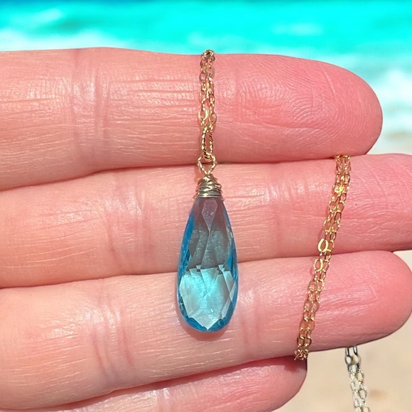 Swiss Blue Topaz Pendant Handcrafted in 14k Gold Filled , December Birthstone - Picture 7 of 8